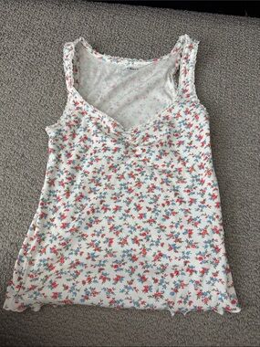 Old Navy White Ribbed Tank with Pink & Blue Floral Print